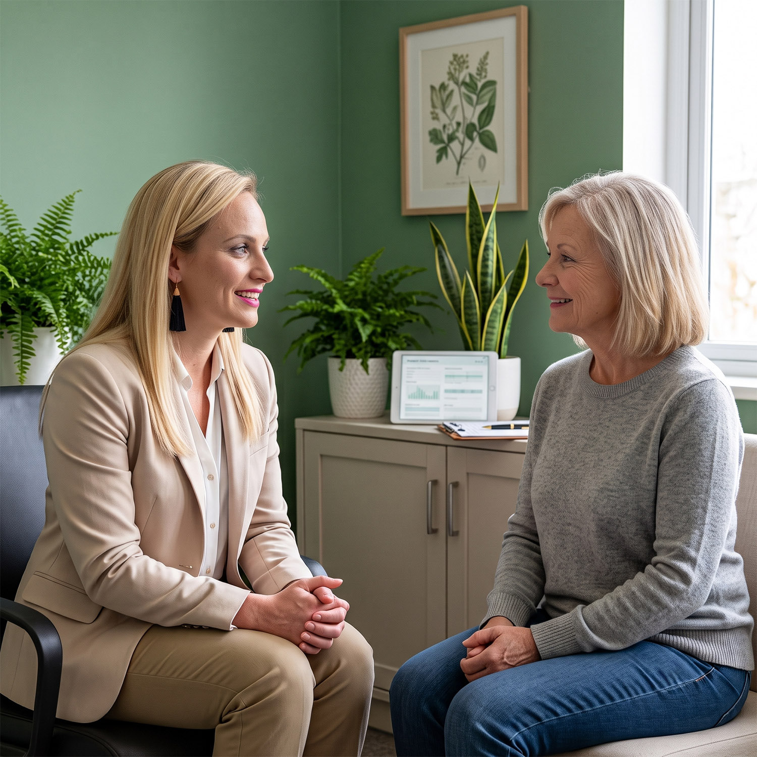 Carley McLaughlin, APRN-CNP, consulting with a patient at Pristine Health in Edmond, OK
